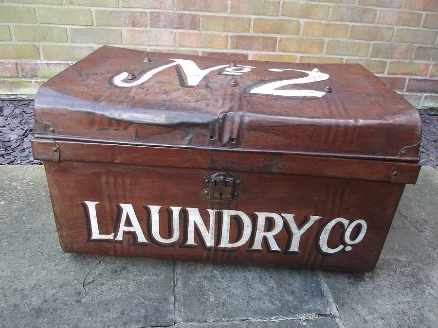 original laundry tin trunk by woods vintage home interiors