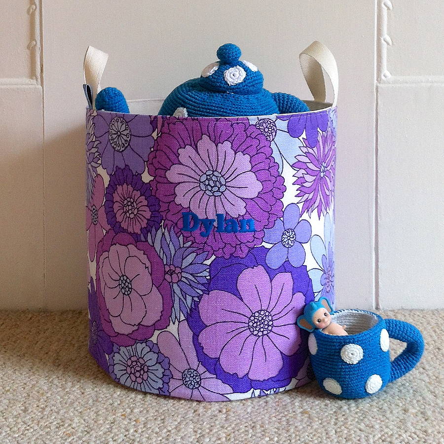 personalised vintage fabric toy storage tub by auntie mims