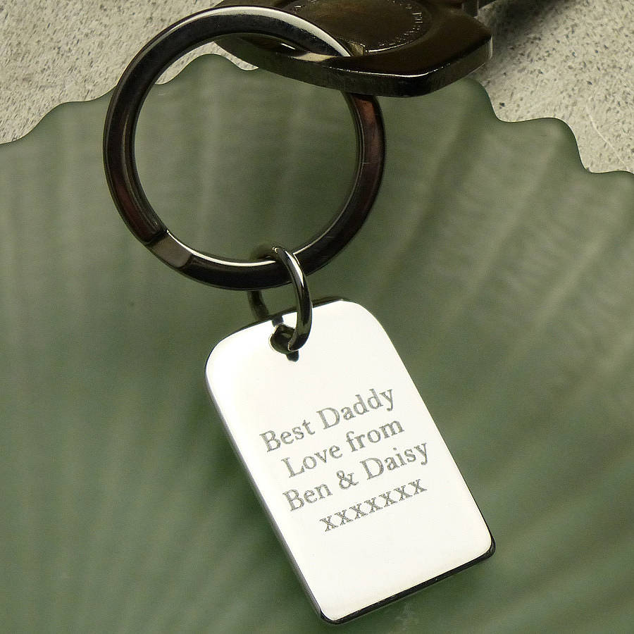 personalised silver dog tag key ring by hersey silversmiths