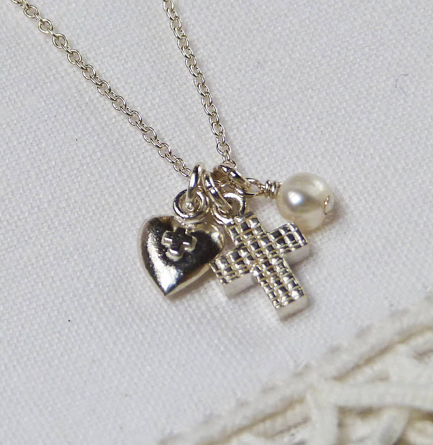 cross & heart teeny necklace by silver celebrations