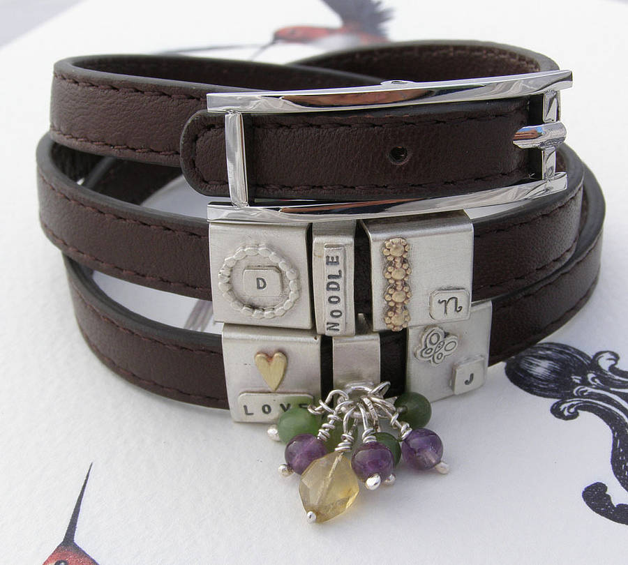 leather belt bracelet with personalised tags by soremi