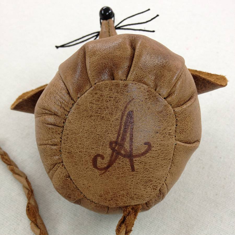 handmade leather monogram mouse paperweight by mirjami design