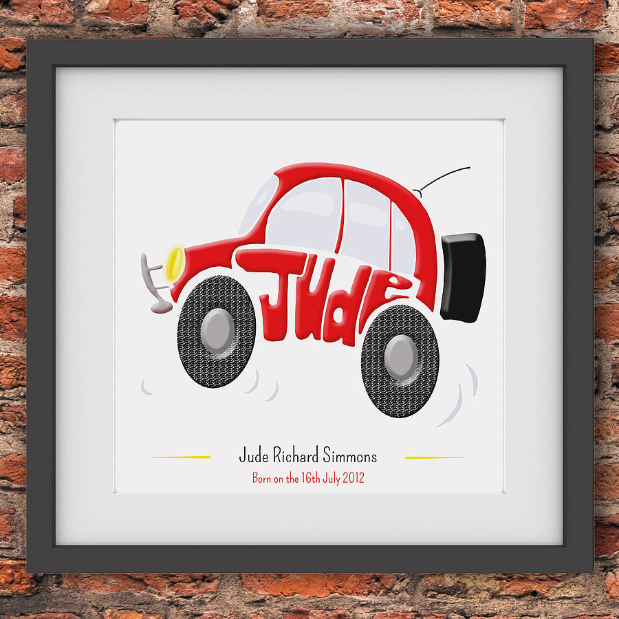 personalised car picture by name art | notonthehighstreet.com