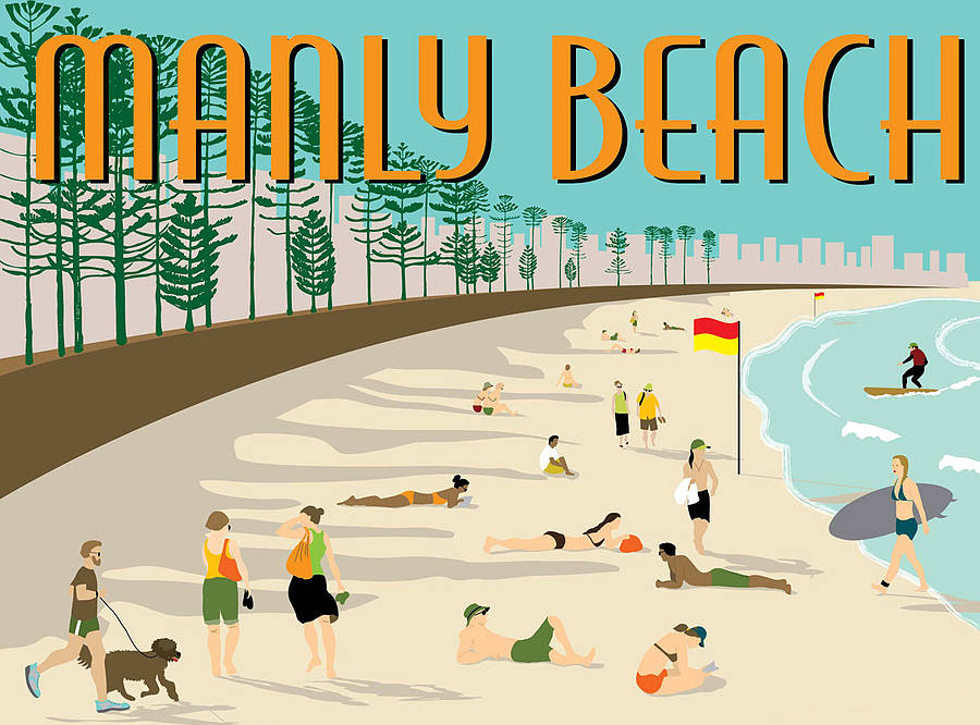 manly beach retro art print by natalie singh