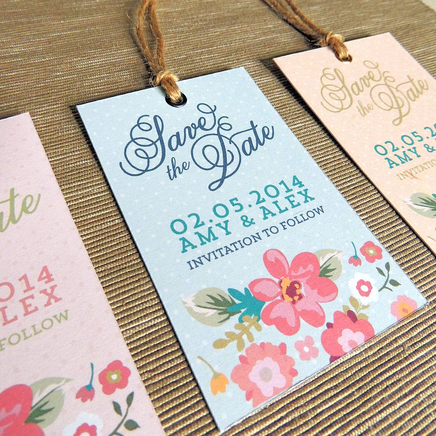 personalised floral save the date luggage tag by project pretty