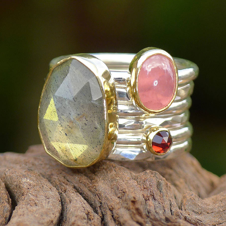 stacking rings set with gemstones by lilia nash jewellery