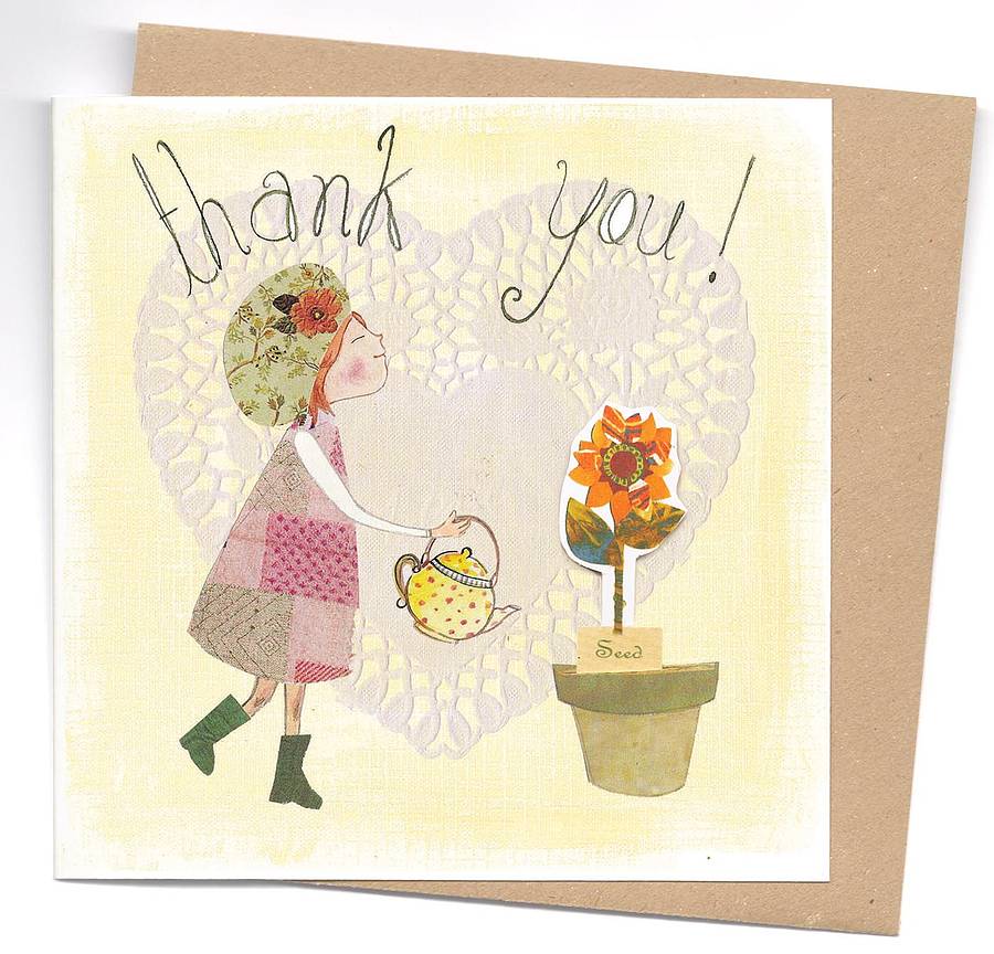 'thank you' card with sunflower seeds by seedlings cards
