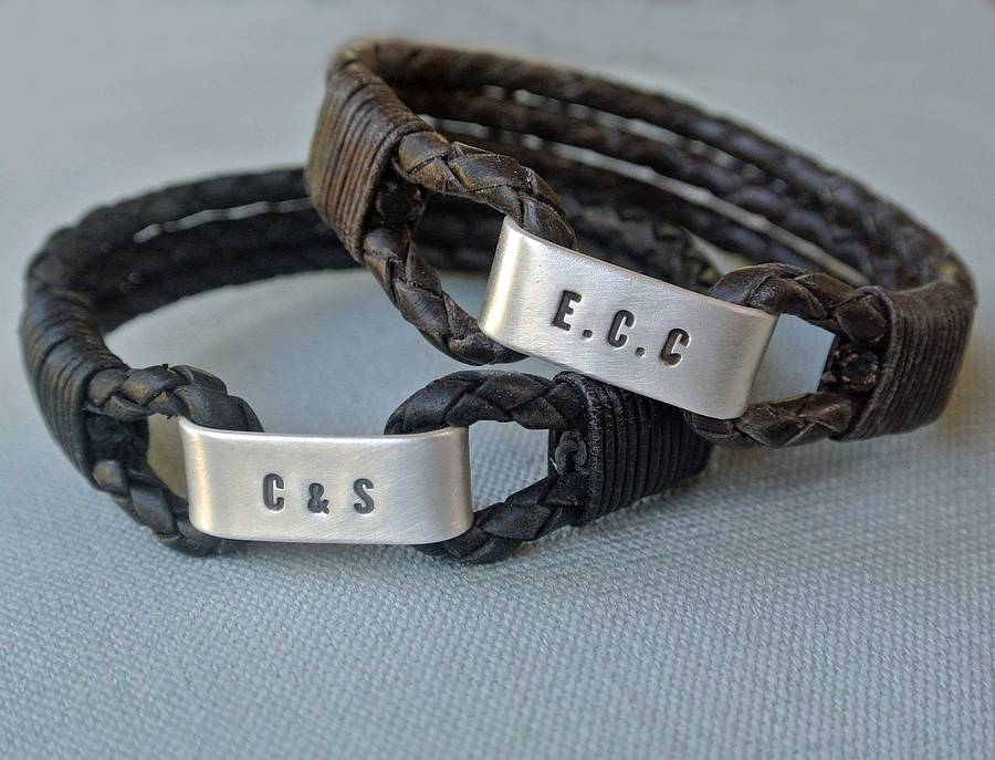 personalised men&#39;s silver & leather bracelet by sally clay | 0