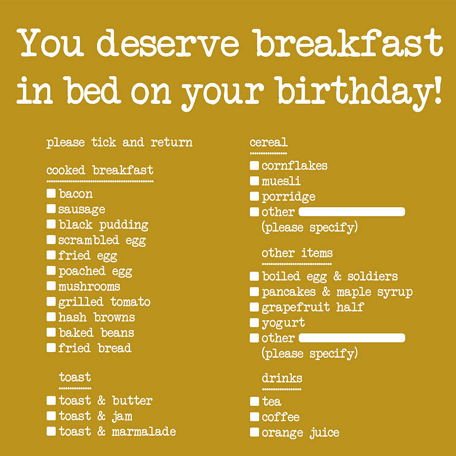 breakfast in bed birthday card by edith & bob