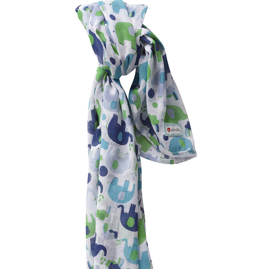 elephant print muslin swaddle by piccalilly
