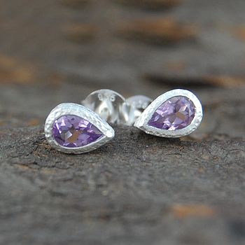 earrings drop amethyst stud tear silver embers gemstone jewellery notonthehighstreet