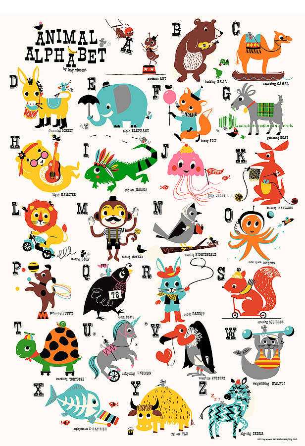 animal alphabet children39s nursery print by ketchup on