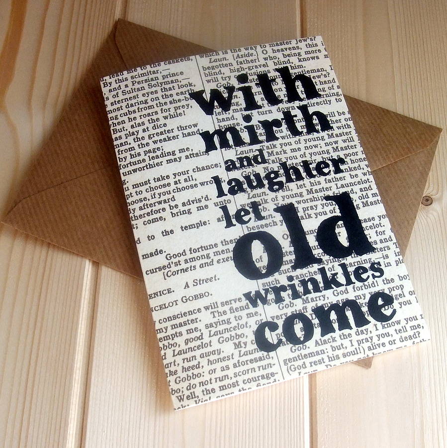 'with mirth and laughter' shakespeare birthday card by bookishly | notonthehighstreet.com
