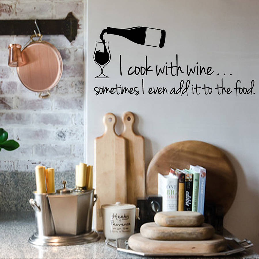 'i cook with wine' wall sticker quote by snuggledust studios