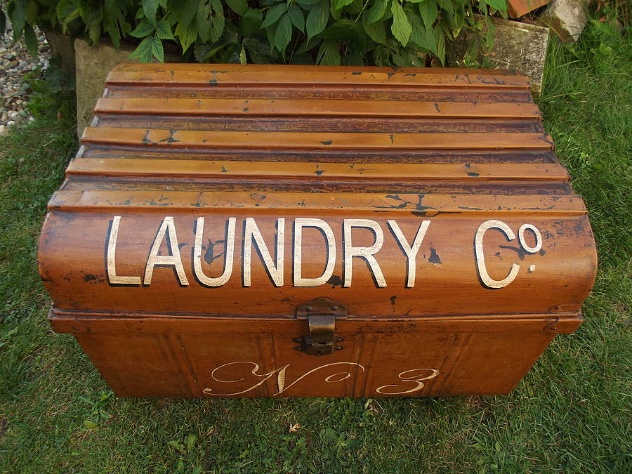 vintage laundry tin trunk by woods vintage home interiors