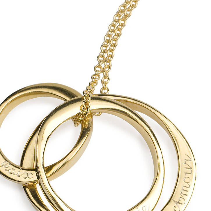 18ct gold plated three ring necklace by sibylle de baynast jewels
