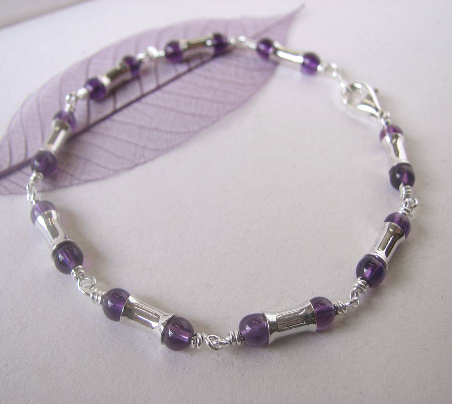 amethyst handmade sterling silver bracelet by louise mary designs