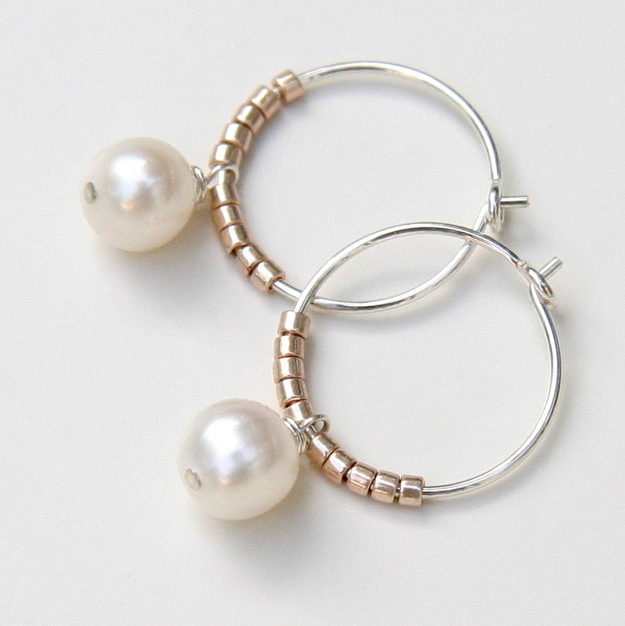 freshwater pearl petite hoop earrings by myhartbeading