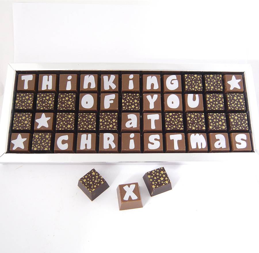christmas message chocolates by chocolate by cocoapod chocolate