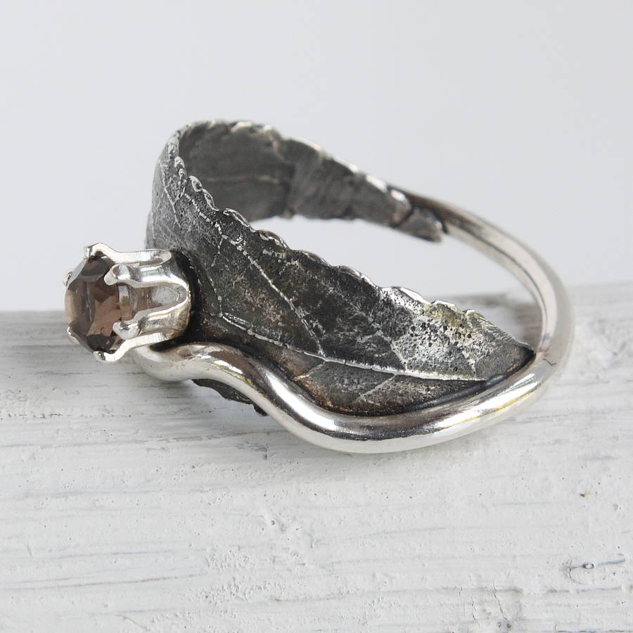 handmade silver woodland leaf ring by caroline brook