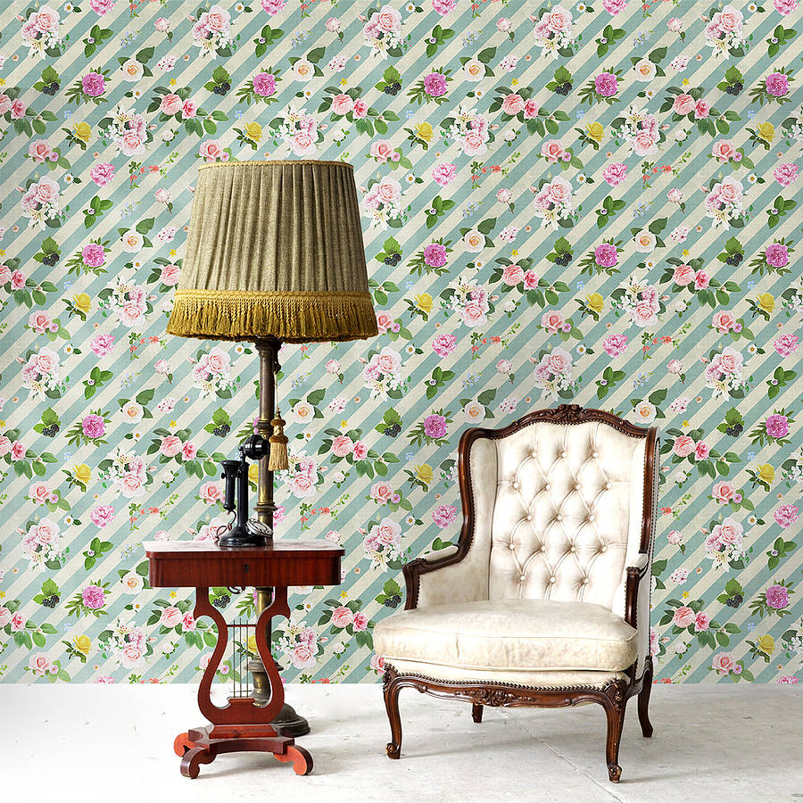 Self Adhesive Vintage Stripe Floral Wallpaper By Oakdene Designs