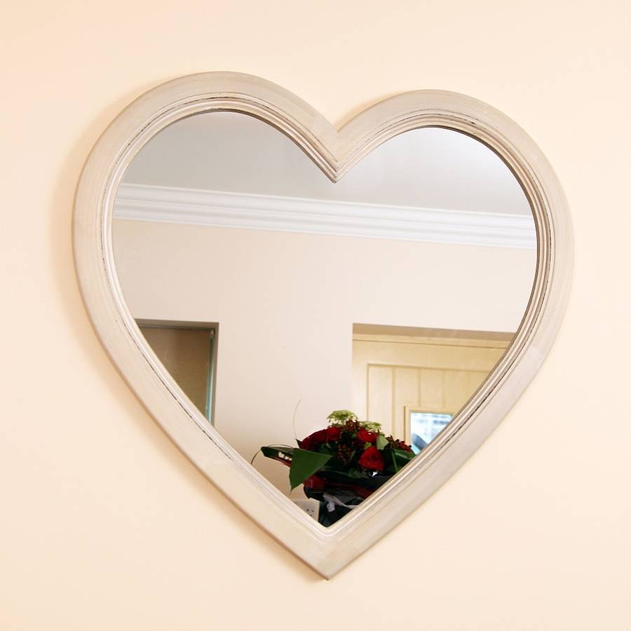 Large Ivory Heart Shaped Wooden Wall Mirror By Dibor 0593