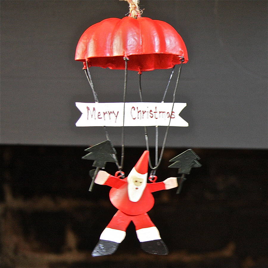 christmas santa on parachute decoration by london garden trading
