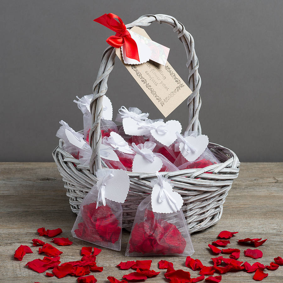 ten jewel red fresh rose petal confetti bags by the flower studio
