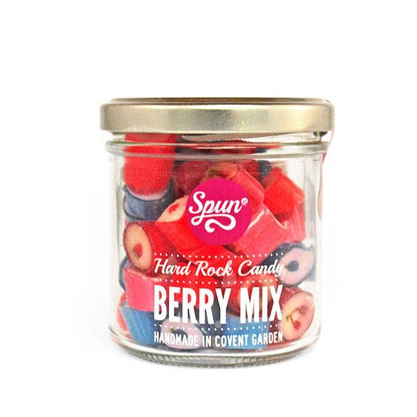 berry mix hard rock candy in a jar by spun candy