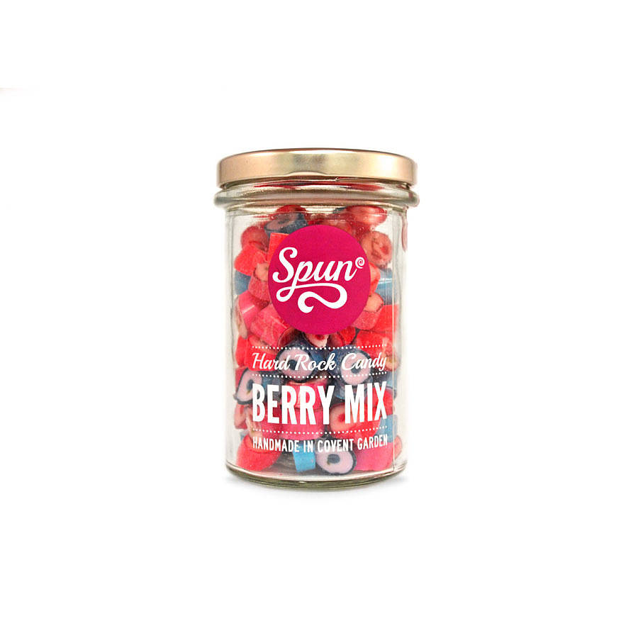 berry mix hard rock candy in a jar by spun candy