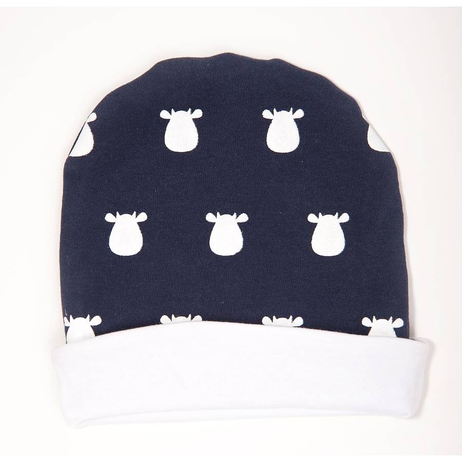 Organic Navy Hat With White Solid Cow Print By Mittymoos 