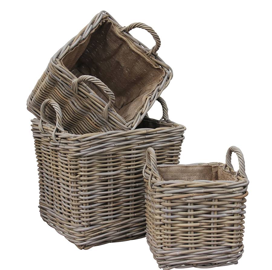 square baskets handles and removable liner set of three by cowshed