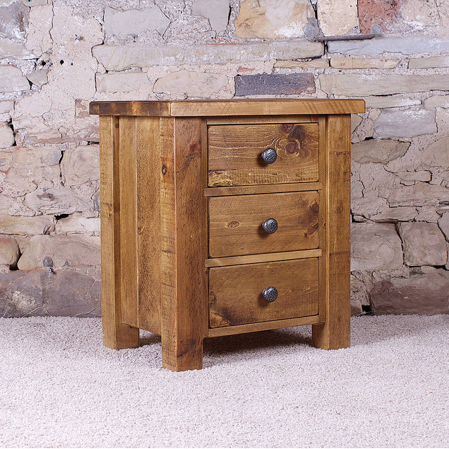 solid wood chunky three drawer bedside table by h&amp;f ...
