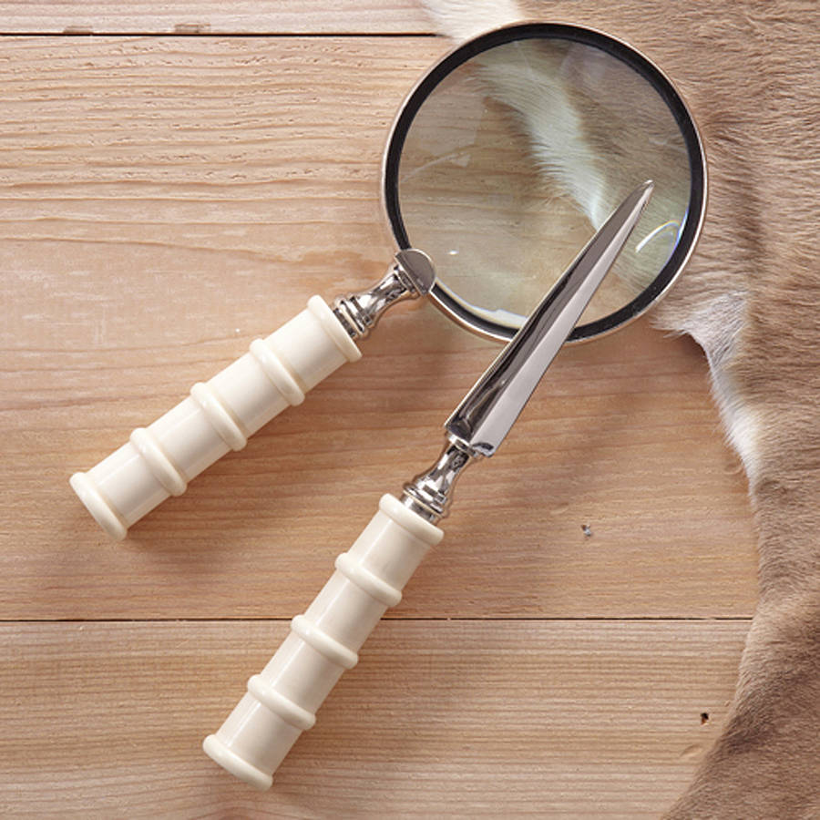 bone magnifying glass and letter opener set with pouch by red berry