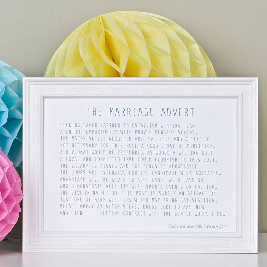 personalised marriage proposal print with marriage poem by bespoke