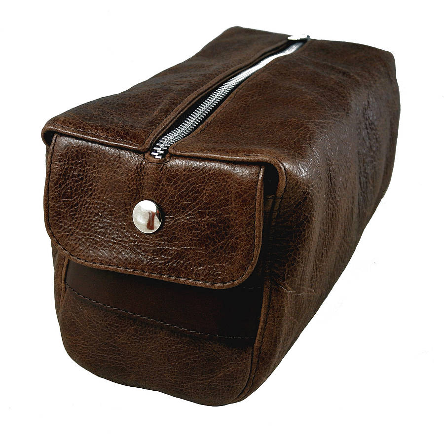 personalised brown leather wash bag by freeload leather accessories