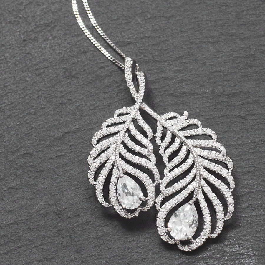 peacock feather crystal necklace by queens & bowl