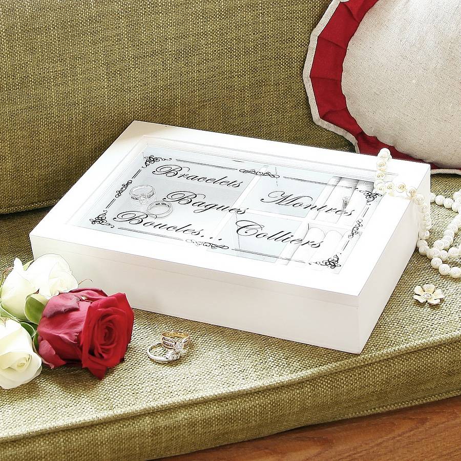 wooden jewellery storage box with glass lid inset by dibor