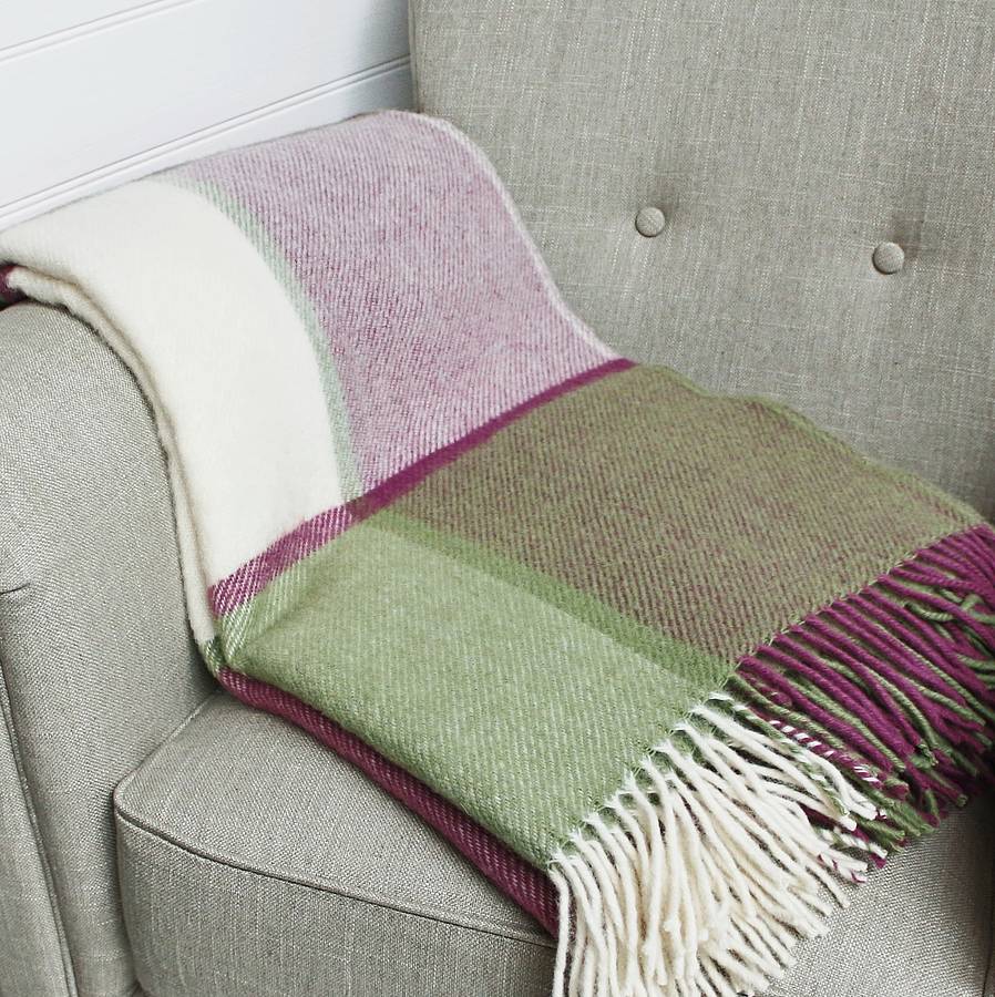 raspberry pink and green pure wool throw by marquis & dawe