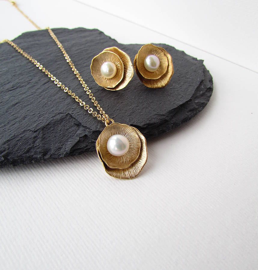 gold ivory pearl jewellery set by misskukie