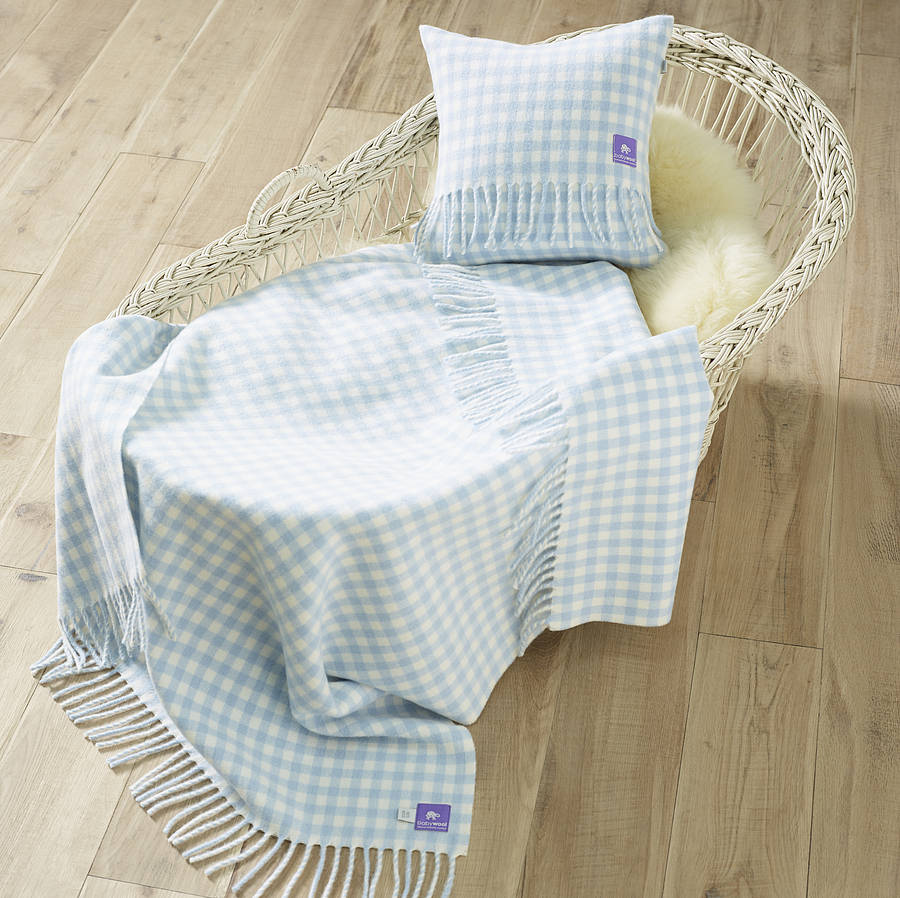 gingham design wool baby blanket by the wool room