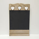 Wooden Chalk Board With Three Hanging Hearts By Alphs Alphabet