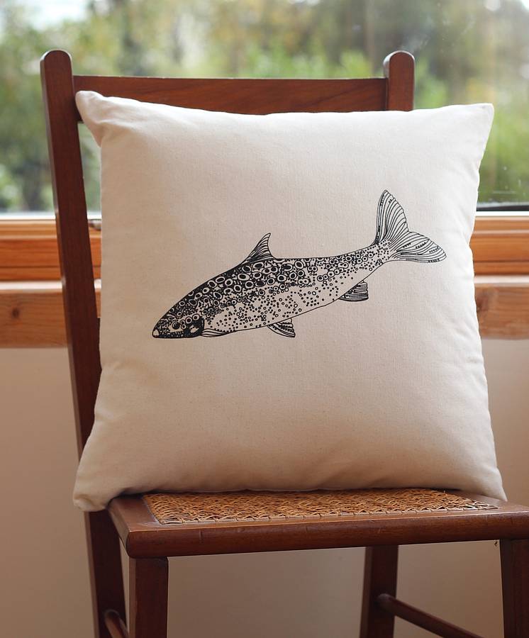 salmon screen print cushion cover by bird