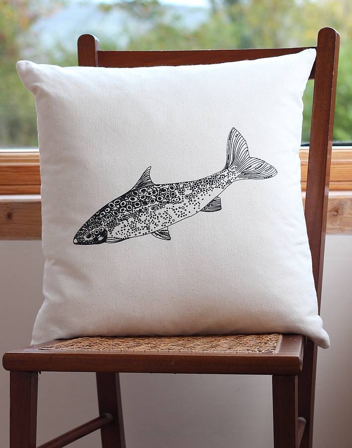 salmon screen print cushion cover by bird