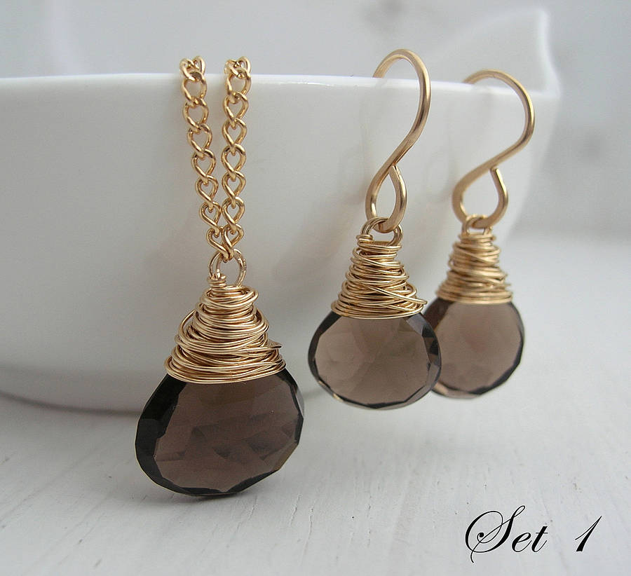 Smoky Quartz Necklace And Earring Set By Sarah Hickey