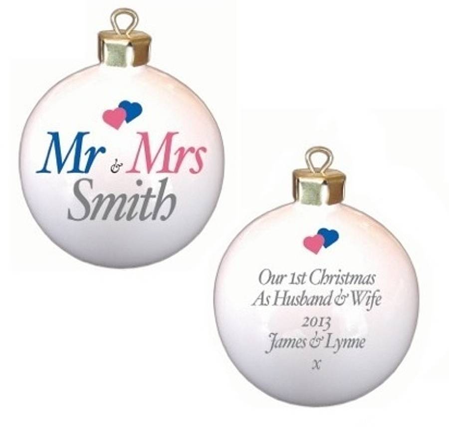 personalised mr and mrs christmas baubles by british and personalised mr and mrs christmas baubles by british and