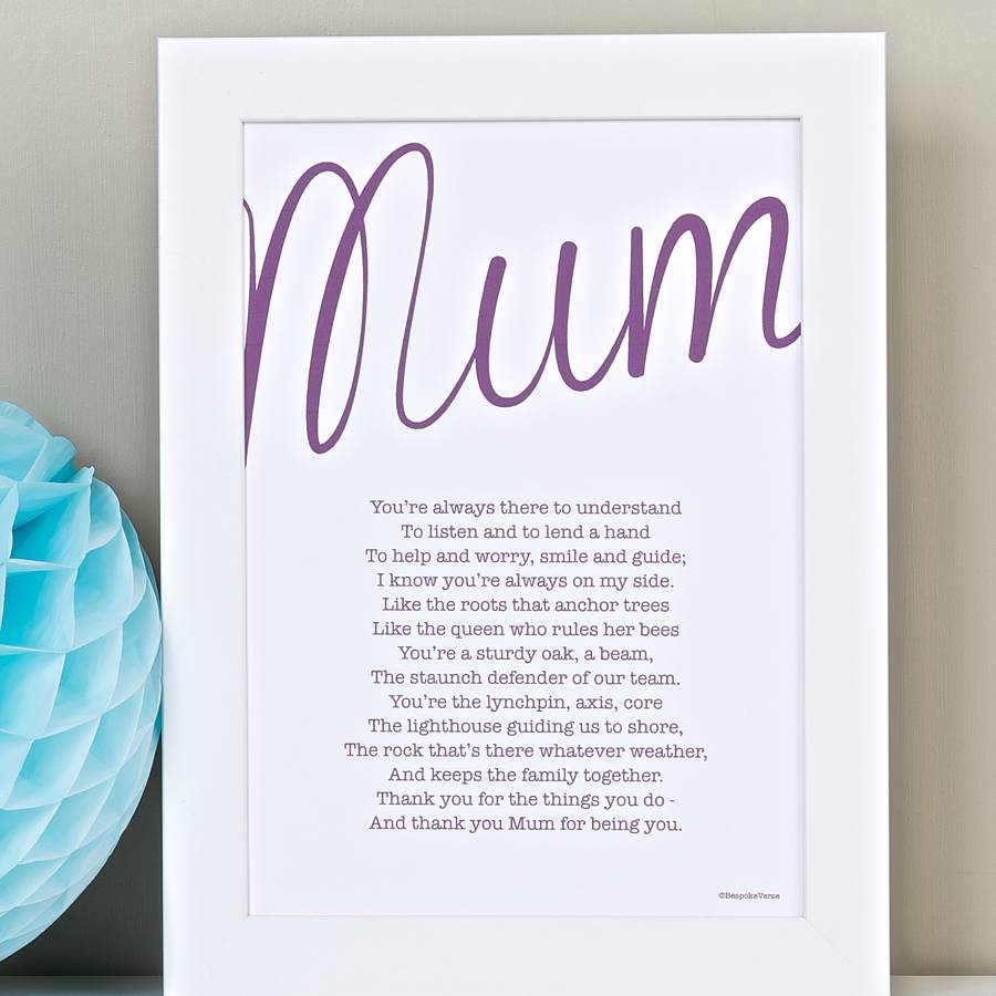 Mum Personalised Poem Print By Bespoke Verse