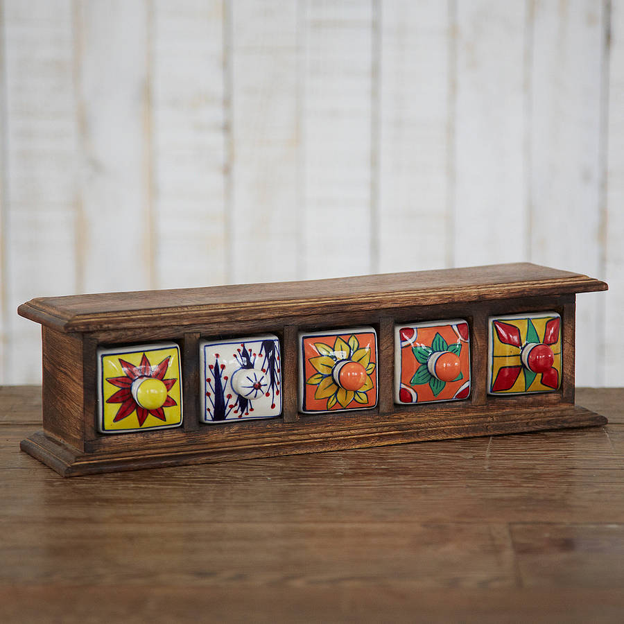 mango wood five ceramic drawer jewellery box by paper high