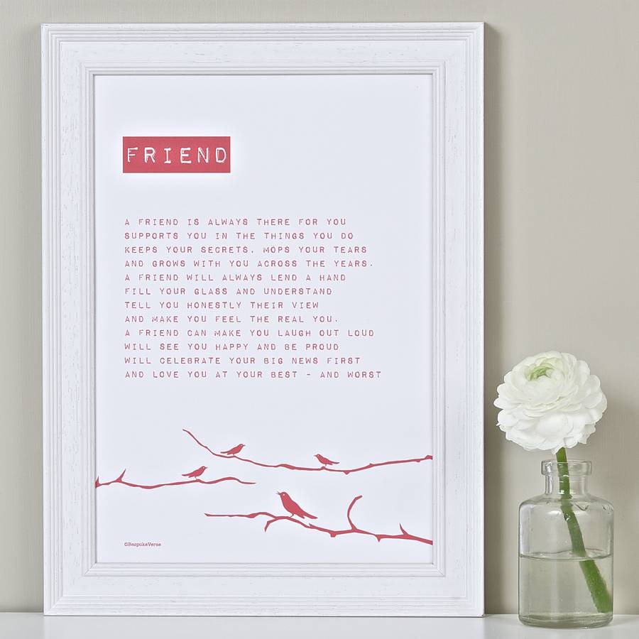 Personalised Friendship Print With Friendship Poem By Bespoke Verse