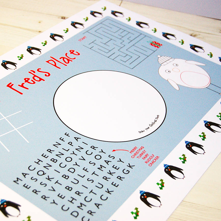 four personalised activity placemats by spotty n stripy